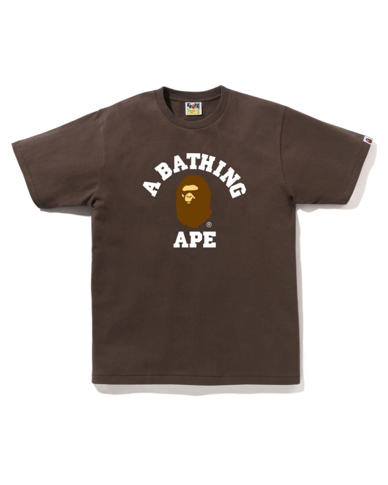 T Shirts Bape College Marron Homme | IHX-53063136