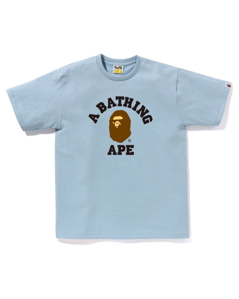 T Shirts Bape College Bleu Clair Homme | DHS-28628236