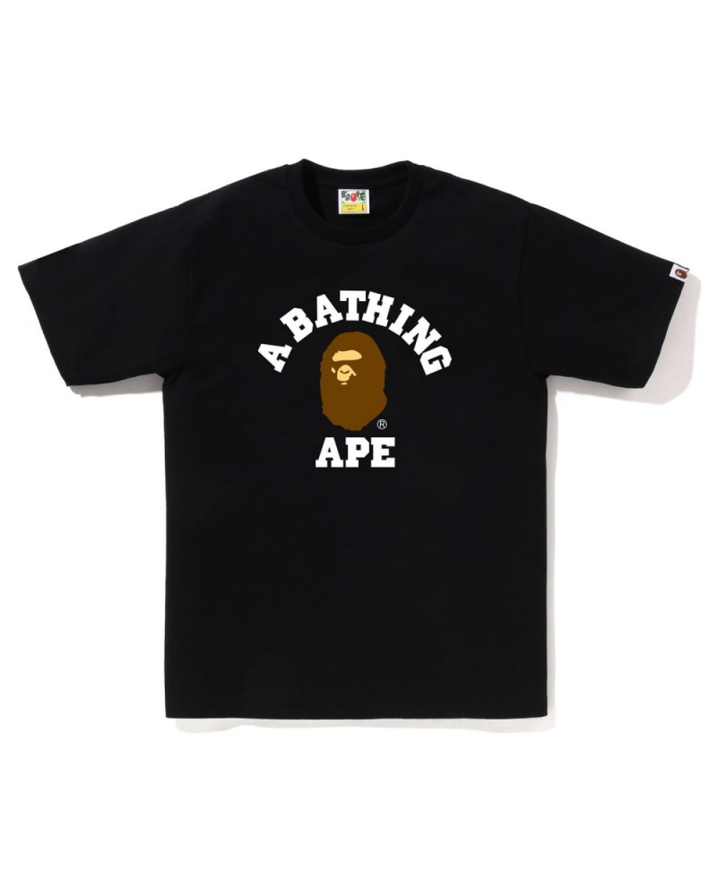 T Shirts Bape College Noir Homme | TFY-31827862