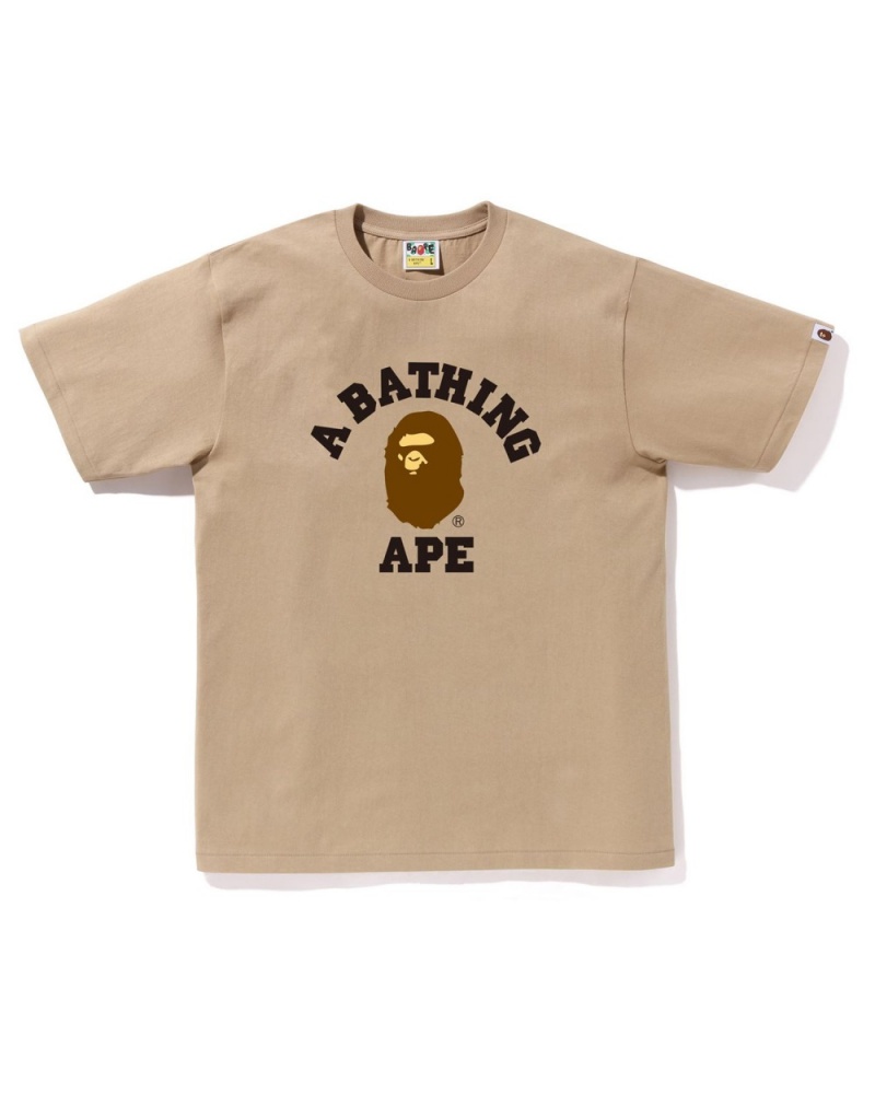 T Shirts Bape College Beige Homme | DKQ-00545530