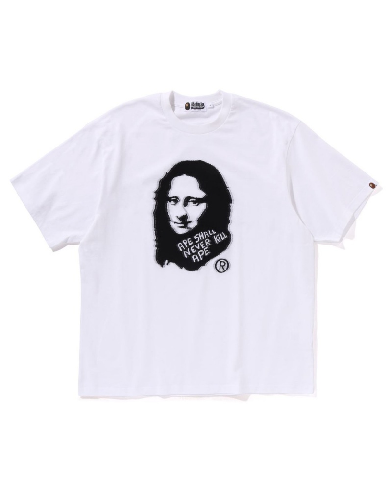 T Shirts Bape Art Print Jacquard Relaxed Fit Blanche Homme | GOR-27510398