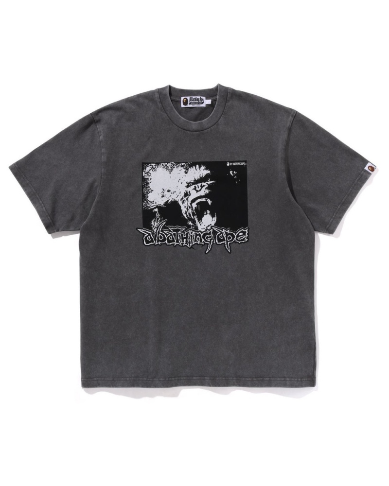 T Shirts Bape Mad Ape Graphique Acid Wash Relaxed Fit Grise Foncé Homme | HZQ-20475625