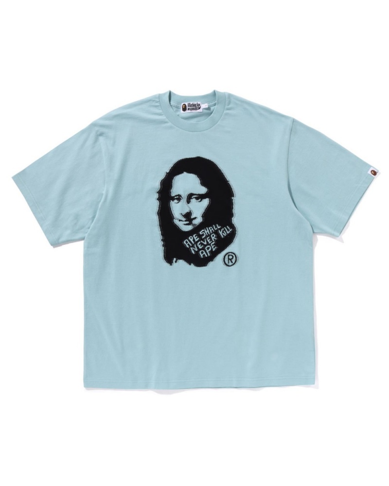 T Shirts Bape Art Print Jacquard Relaxed Fit Bleu Homme | QGI-44729484