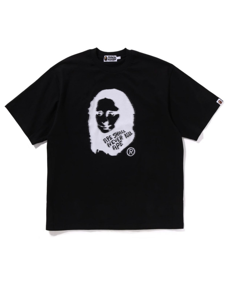 T Shirts Bape Art Print Jacquard Relaxed Fit Noir Homme | KJB-23697442