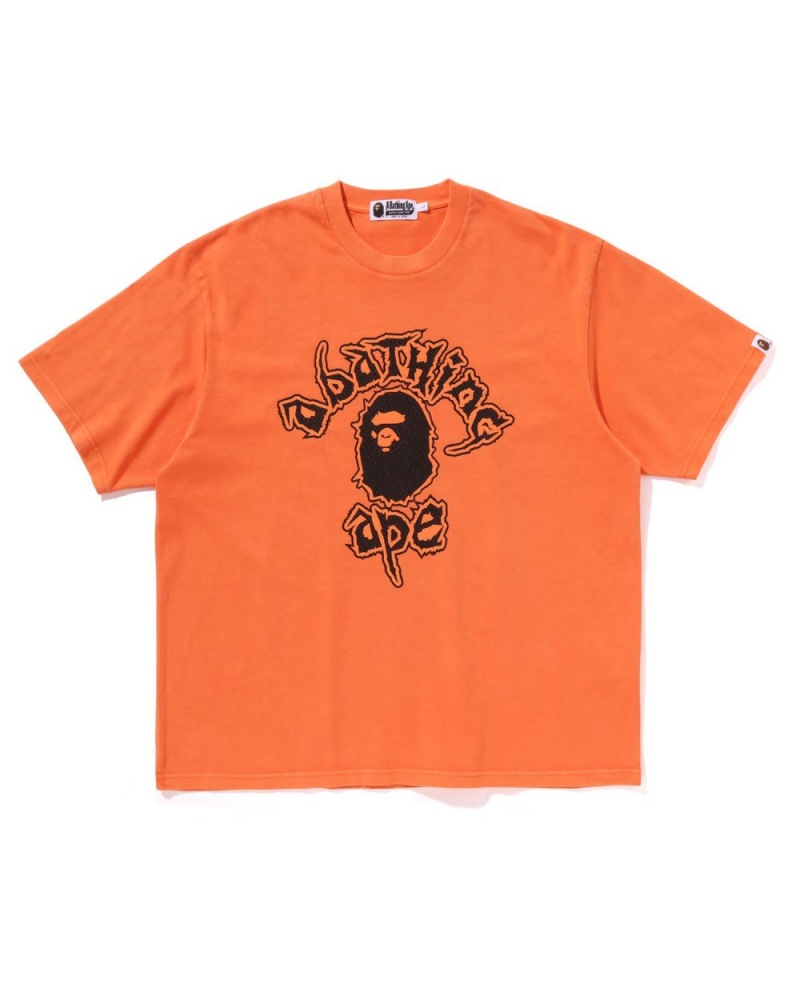 T Shirts Bape Mad College Garment Dyed Relaxed Fit Orange Homme | RPQ-09895544