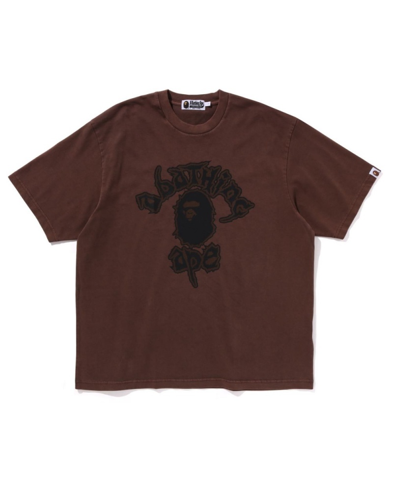 T Shirts Bape Mad College Garment Dyed Relaxed Fit Marron Homme | CNG-06793106