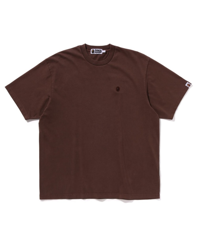 T Shirts Bape Ape Head One Point Garment Dye Pocket Relaxed Fit Marron Homme | QYZ-60980744