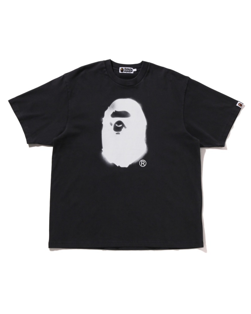 T Shirts Bape Spray Ape Head Garment Dyed Relaxed Fit Noir Homme | FUT-95199213