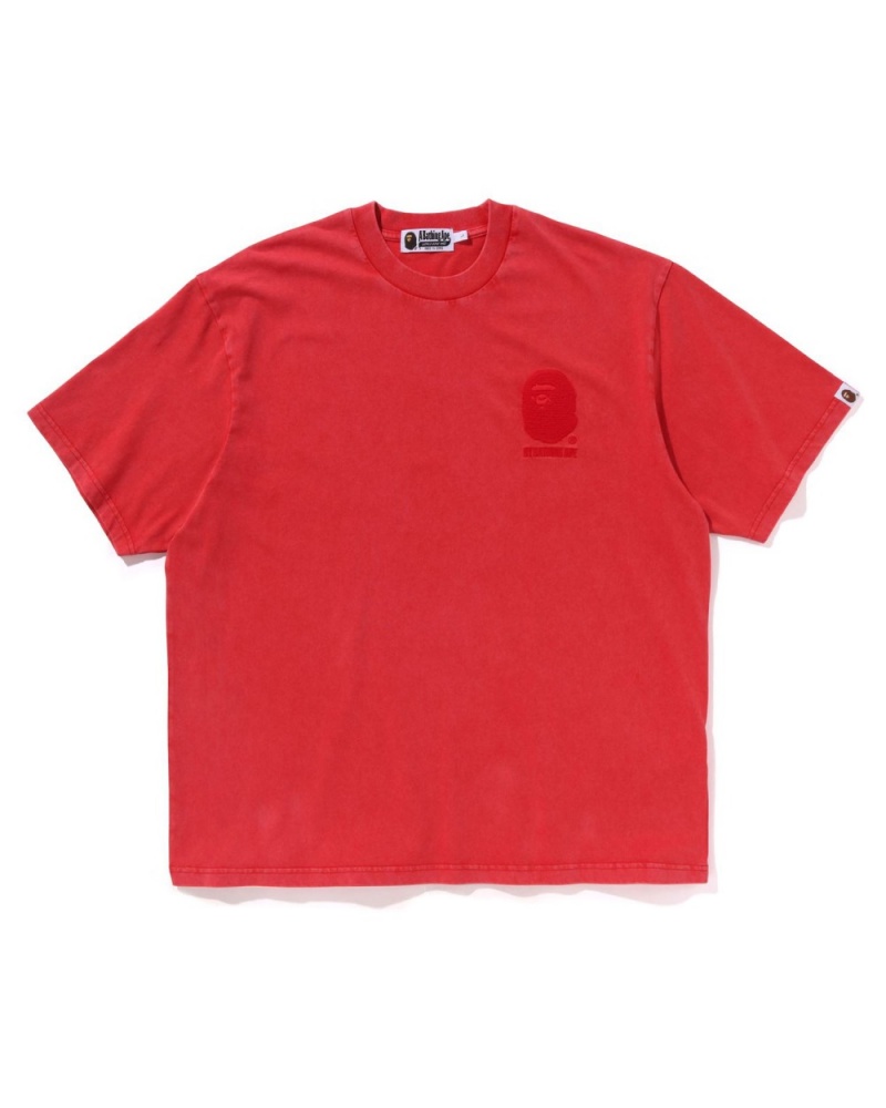 T Shirts Bape Ape Head One Point Acid Wash Relaxed Fit Rouge Clair Homme | TOJ-93770114