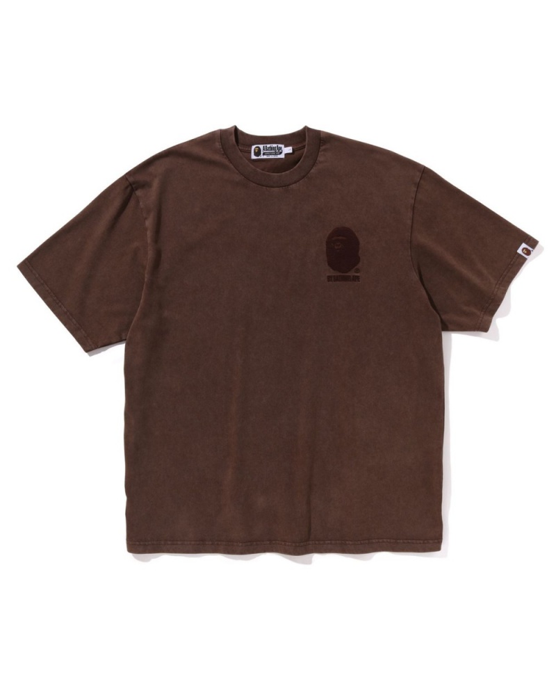 T Shirts Bape Ape Head One Point Acid Wash Relaxed Fit Marron Homme | QAR-81207630