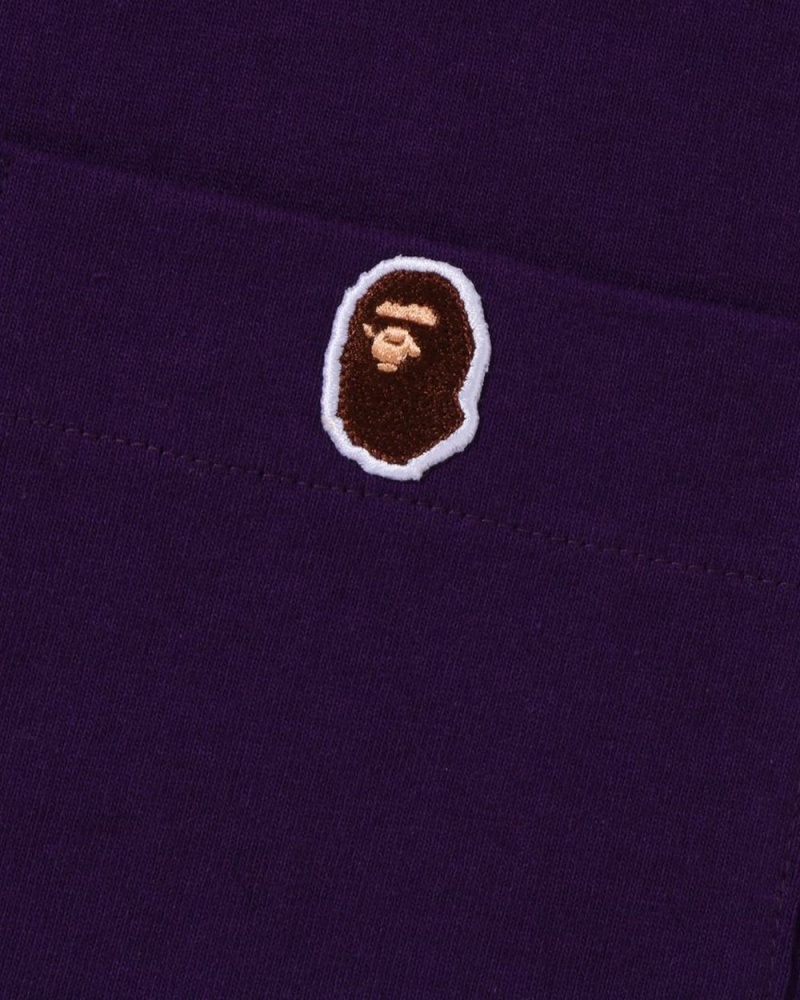 T Shirts Bape Ape Head One Point Relaxed Fit Pocket Violette Homme | XLA-33318349