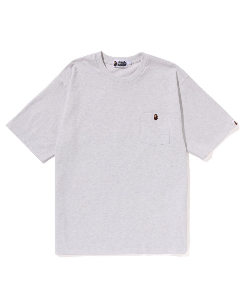 T Shirts Bape Ape Head One Point Relaxed Fit Pocket Grise Homme | WOV-95238931