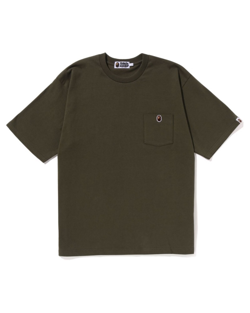 T Shirts Bape Ape Head One Point Relaxed Fit Pocket Vert Homme | TRF-88426012