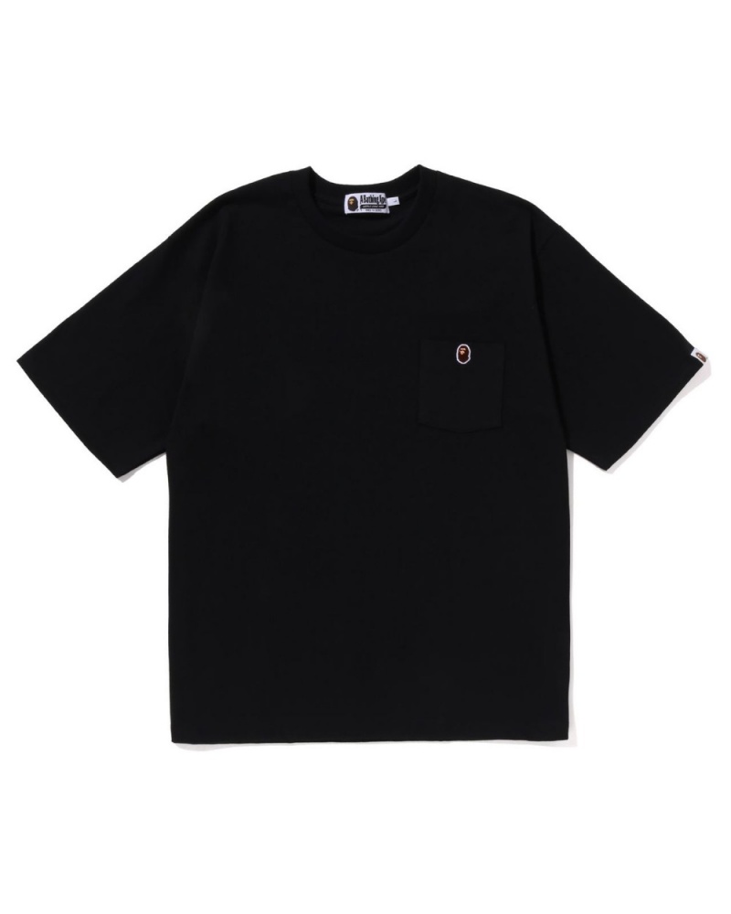 T Shirts Bape Ape Head One Point Relaxed Fit Pocket Noir Homme | QVI-15639069