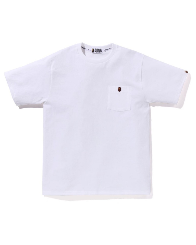 T Shirts Bape Ape Head One Point Pocket Blanche Homme | VMN-87976792