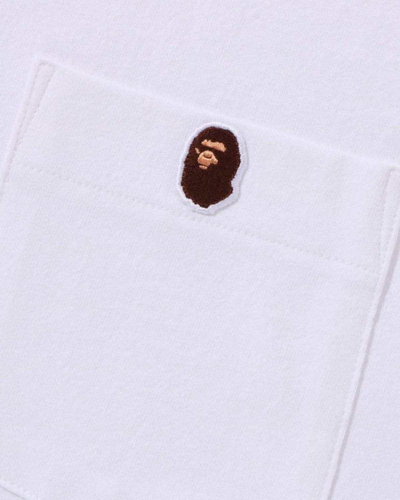 T Shirts Bape Ape Head One Point Pocket Blanche Homme | VMN-87976792