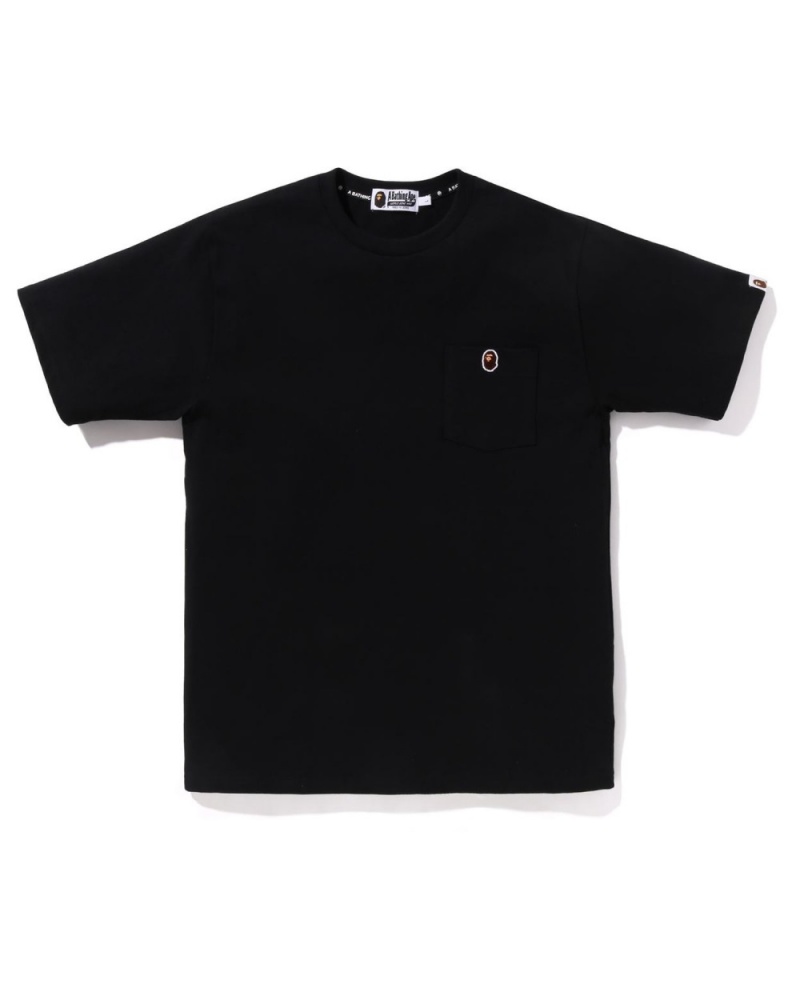 T Shirts Bape Ape Head One Point Pocket Noir Homme | FKV-52752394