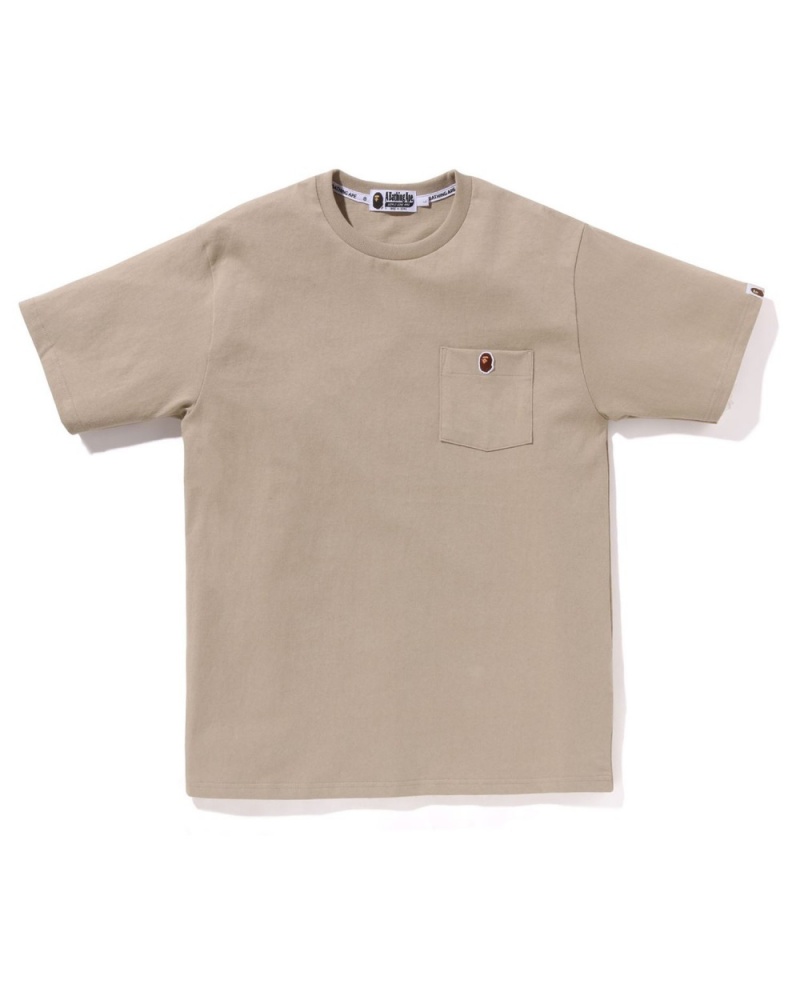 T Shirts Bape Ape Head One Point Pocket Beige Homme | BSS-88683539