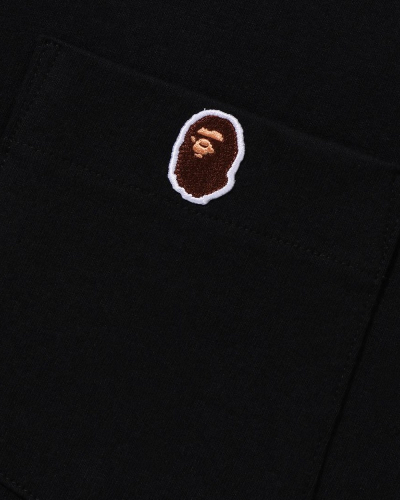 T Shirts Bape Ape Head One Point Pocket Noir Homme | FKV-52752394