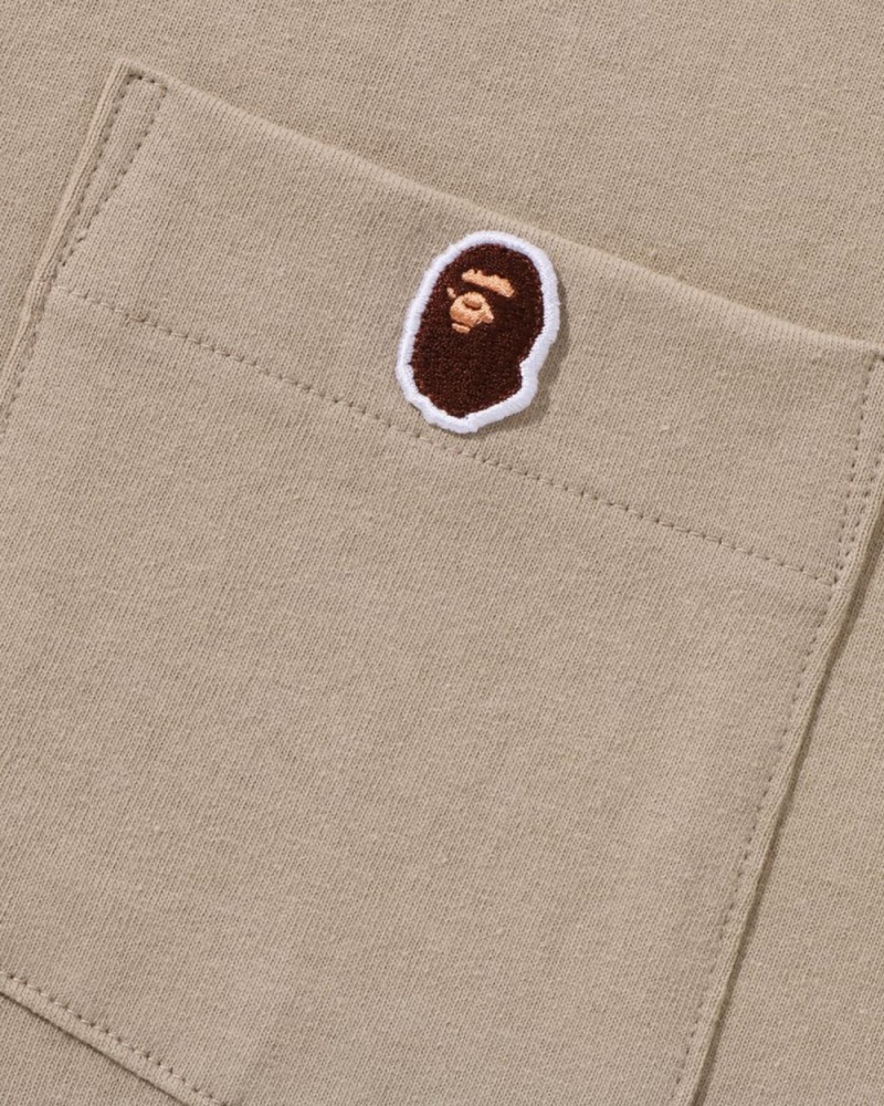 T Shirts Bape Ape Head One Point Pocket Beige Homme | BSS-88683539