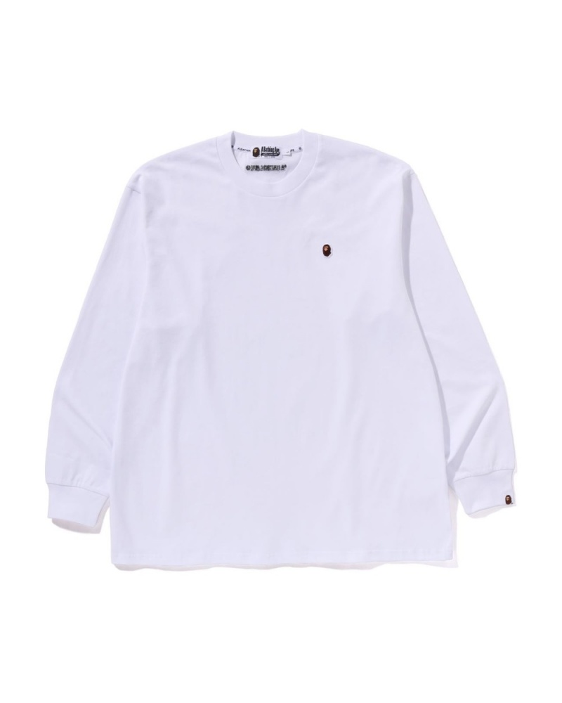 T Shirts Bape Ape Head One Point L/s Blanche Homme | DBD-47576366