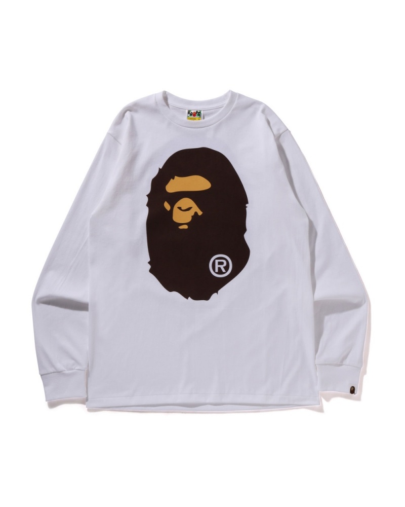 T Shirts Bape Big Ape Head L/s Blanche Homme | JXC-35091968