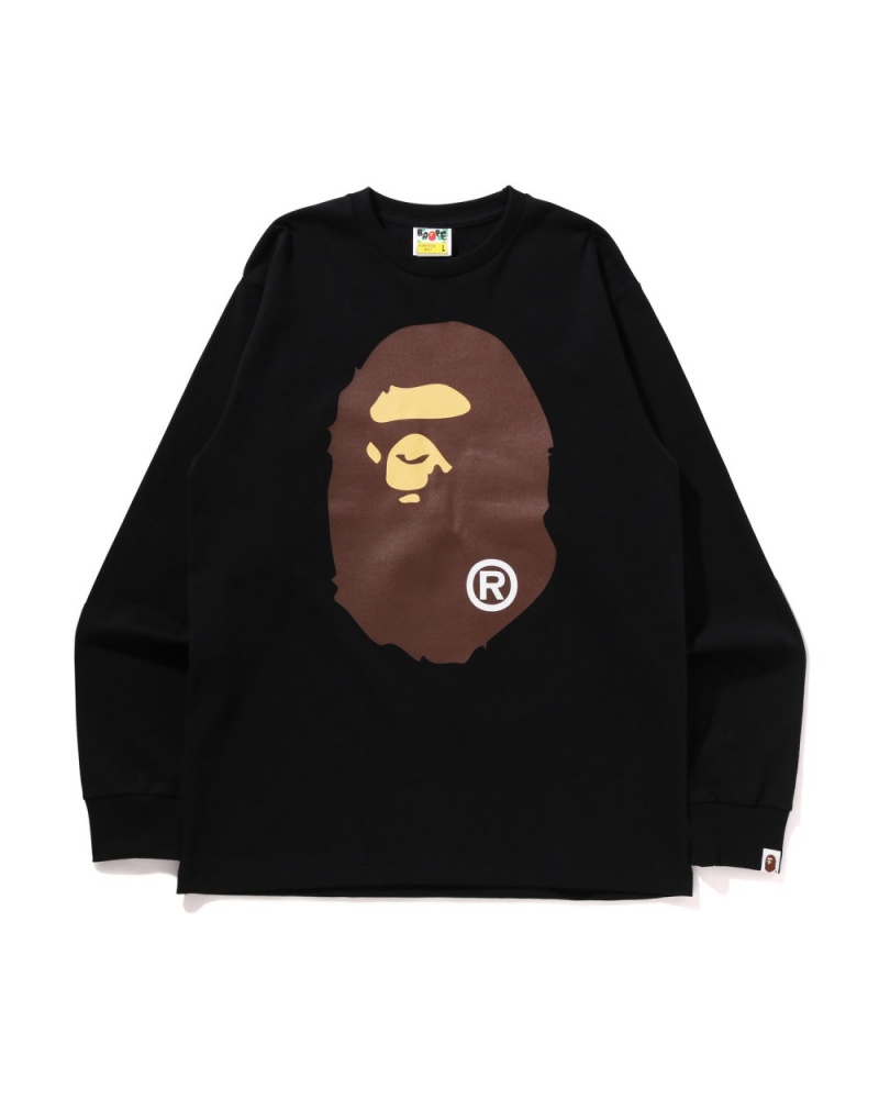 T Shirts Bape Big Ape Head L/s Noir Homme | FKG-17200773