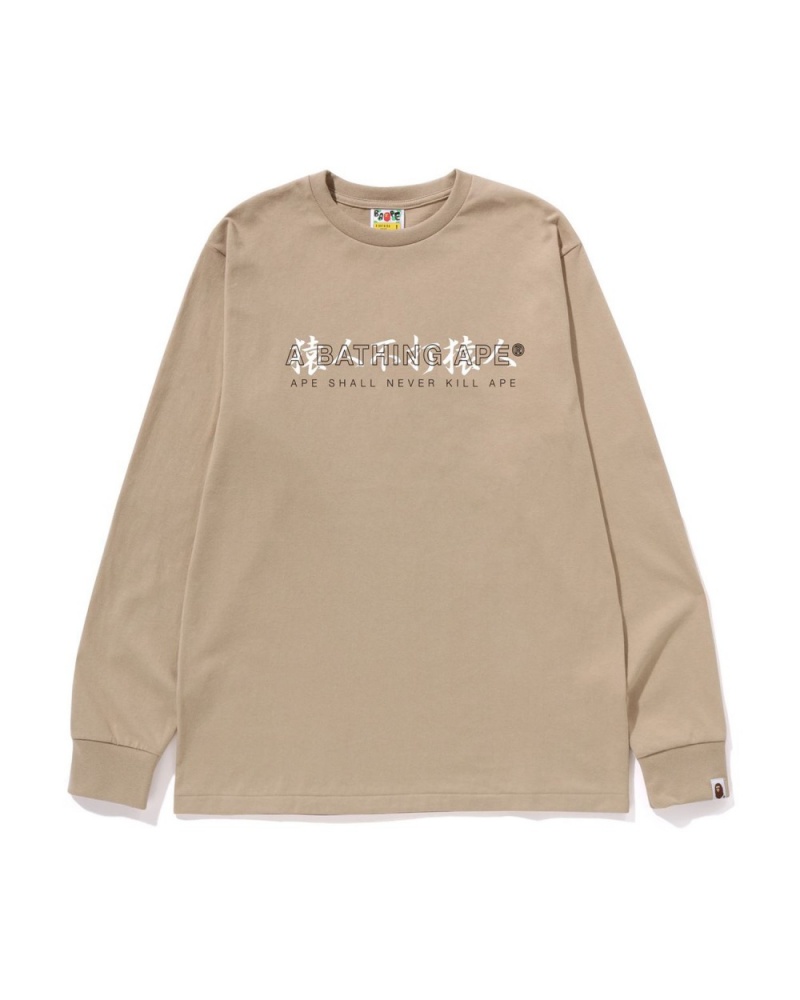 T Shirts Bape Kanji Ligi Asnka L/S Beige Homme | YTV-68396850