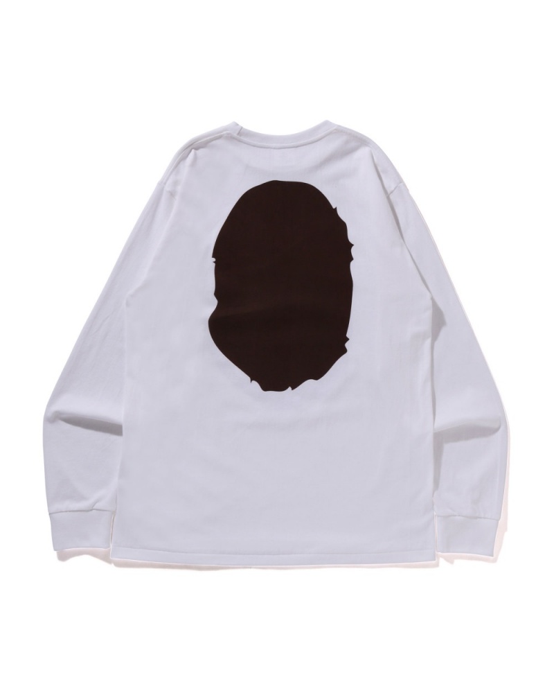 T Shirts Bape Big Ape Head L/s Blanche Homme | JXC-35091968