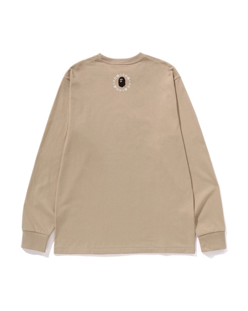 T Shirts Bape Kanji Ligi Asnka L/S Beige Homme | YTV-68396850