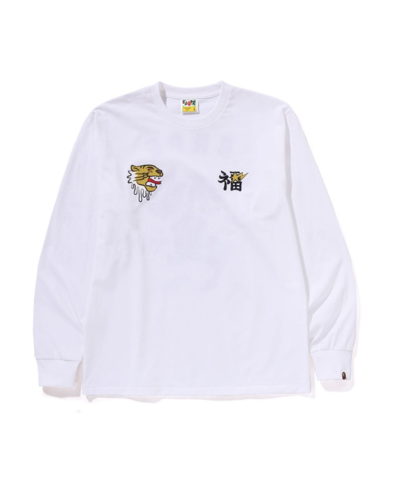 T Shirts Bape Souvenir Graphique L/s Blanche Homme | RRM-75332249