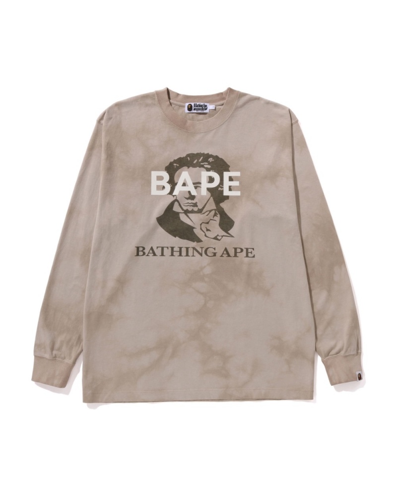 T Shirts Bape Tie Dye Bathing Ape L/S Beige Homme | IDK-38955055