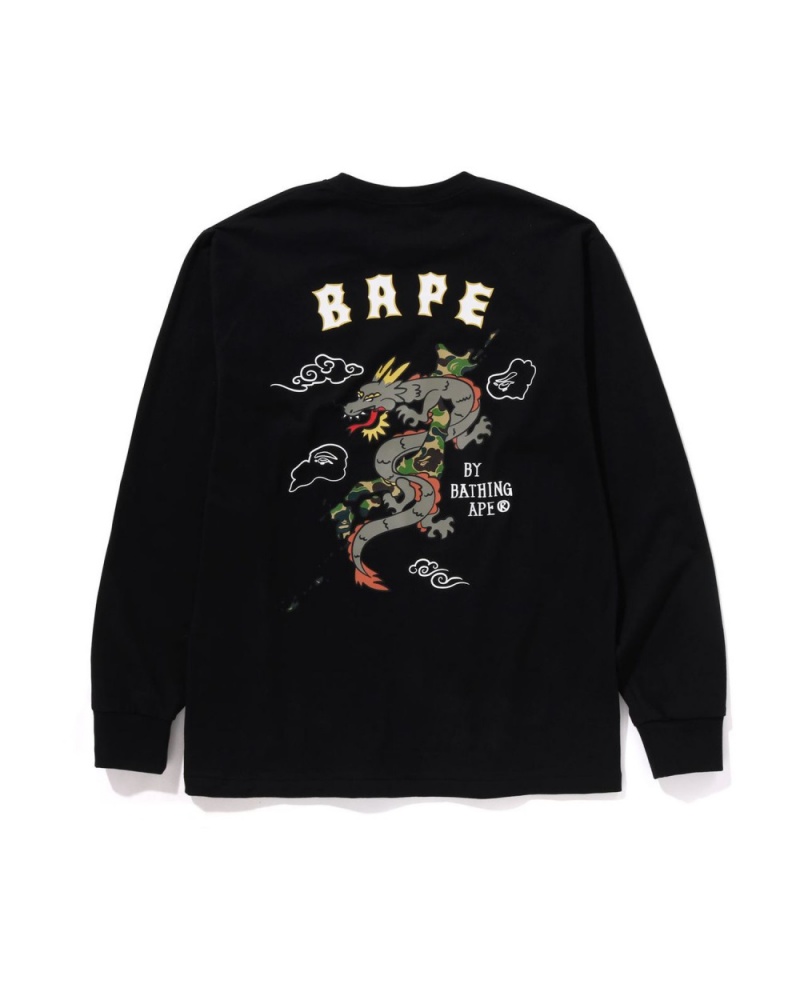 T Shirts Bape Souvenir Graphique L/s Noir Homme | BCU-94681264