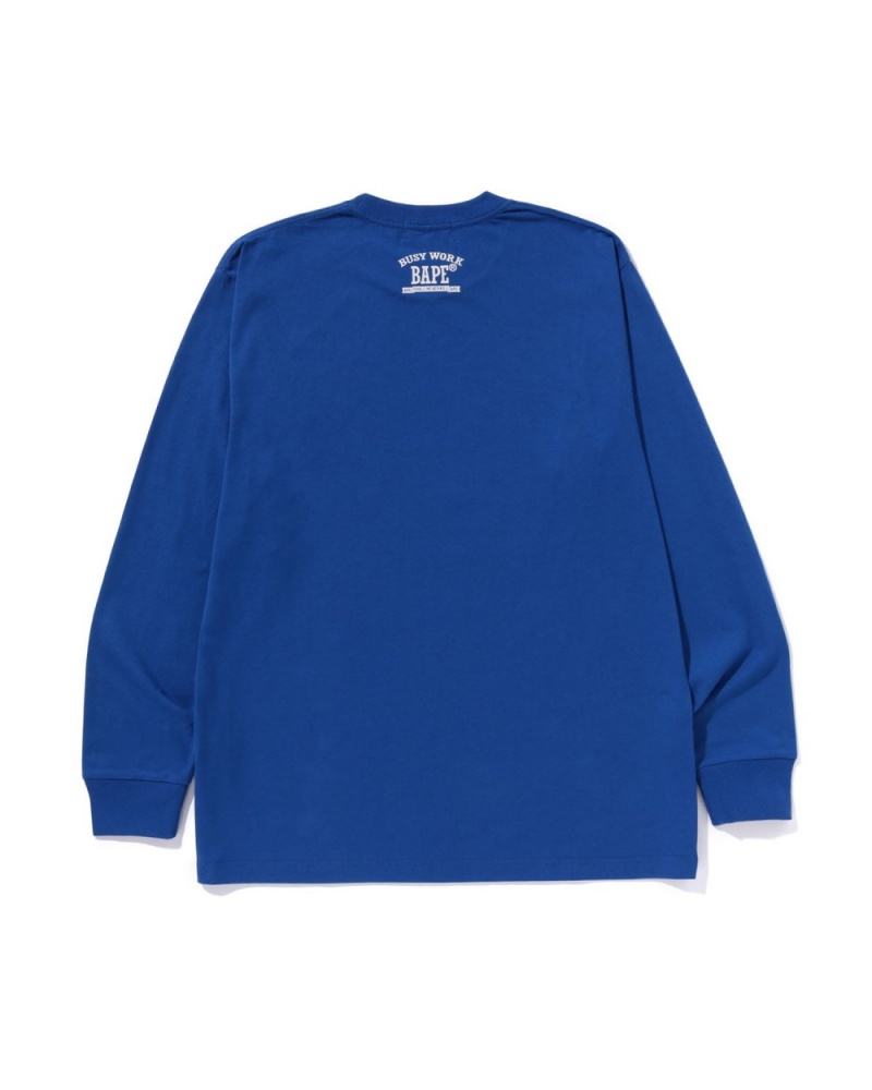 T Shirts Bape Mad Face College L/S Bleu Royal Bleu Homme | MNZ-77925054