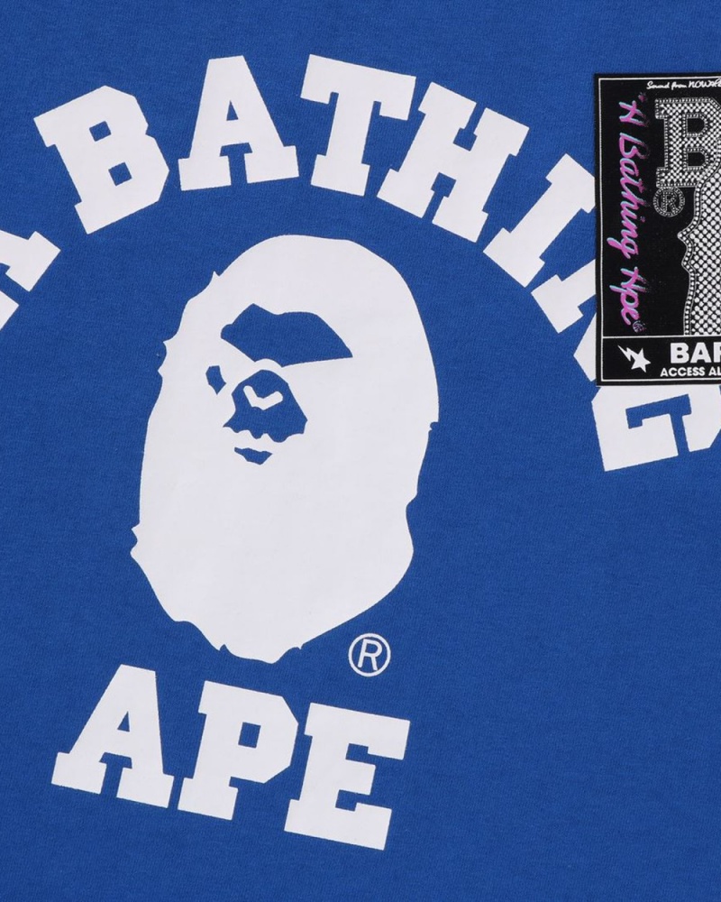 T Shirts Bape Mad Face College L/S Bleu Royal Bleu Homme | MNZ-77925054