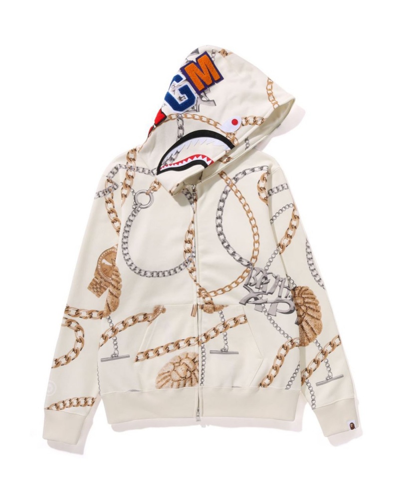 Sweat a Capuche Bape Jewels Shark Full Zip Blanche Femme | PTW-10970146