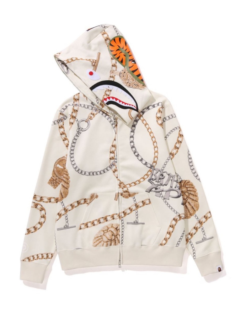 Sweat a Capuche Bape Jewels Shark Full Zip Blanche Femme | PTW-10970146