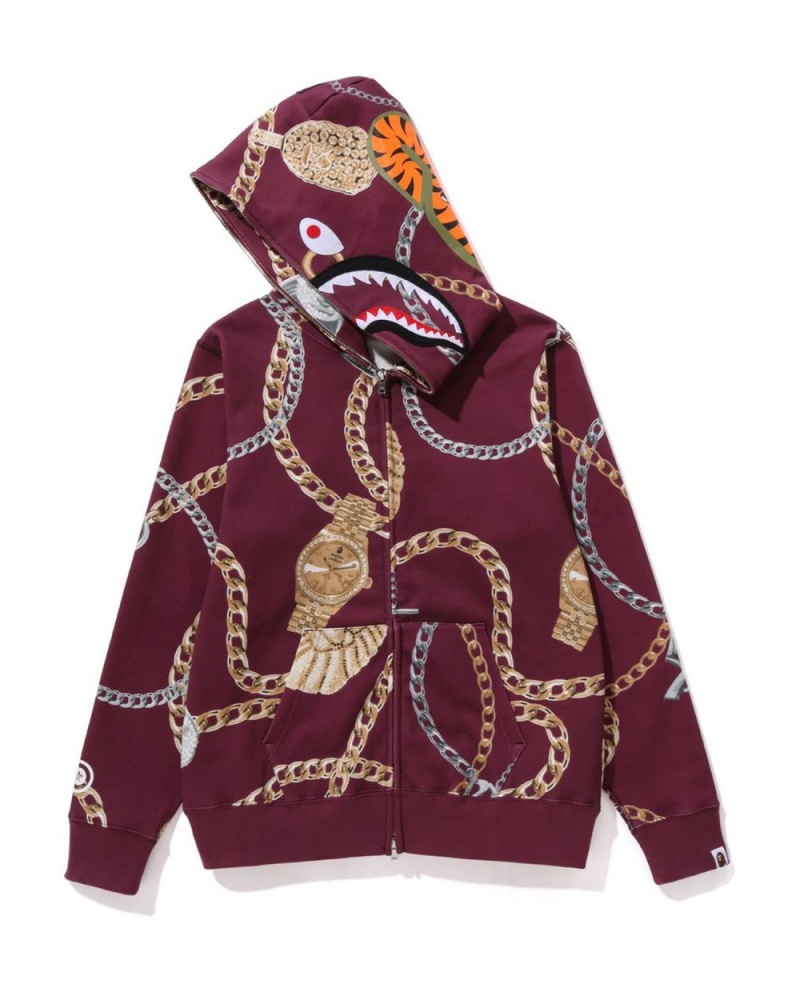 Sweat a Capuche Bape Jewels Shark Full Zip Bordeaux Femme | RBU-07898549