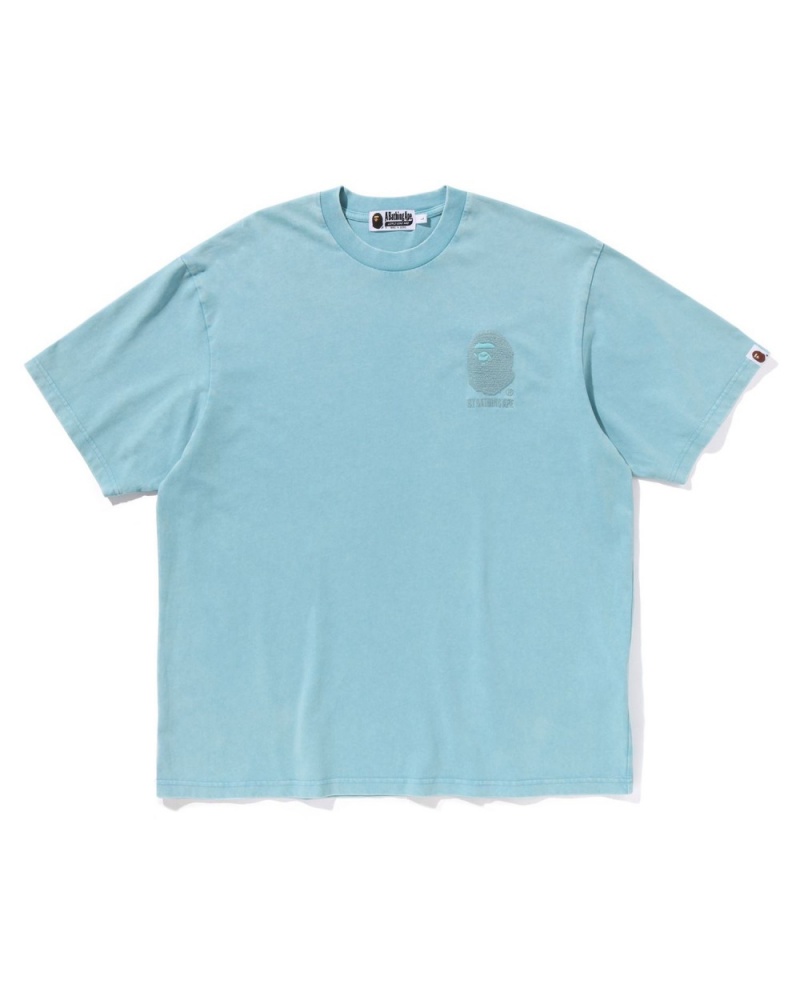 T Shirts Bape Ape Head One Point Acid Wash Relaxed Fit Bleu Homme | ATK-72492838