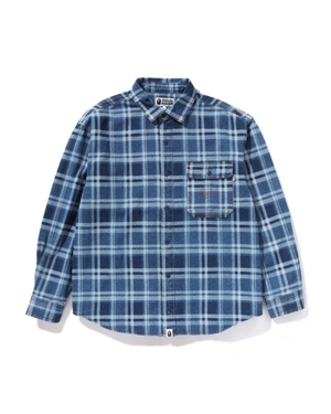 Chemises Bape Check Denim Bleu Marine Bleu Homme | QEC-74482124