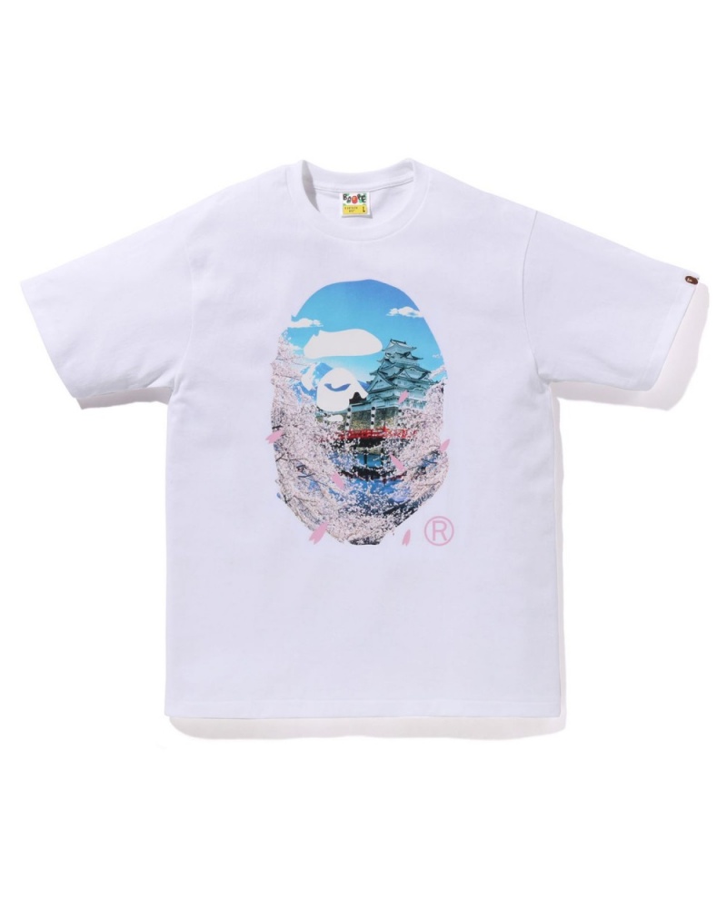 T Shirts Bape Sakura Photo Ape Head Blanche Homme | RND-11537390