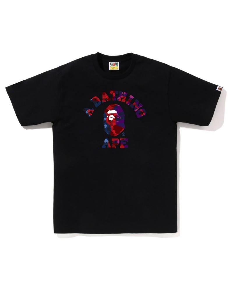 T Shirts Bape Color Camo Crazy College Noir Homme | VSK-76003442