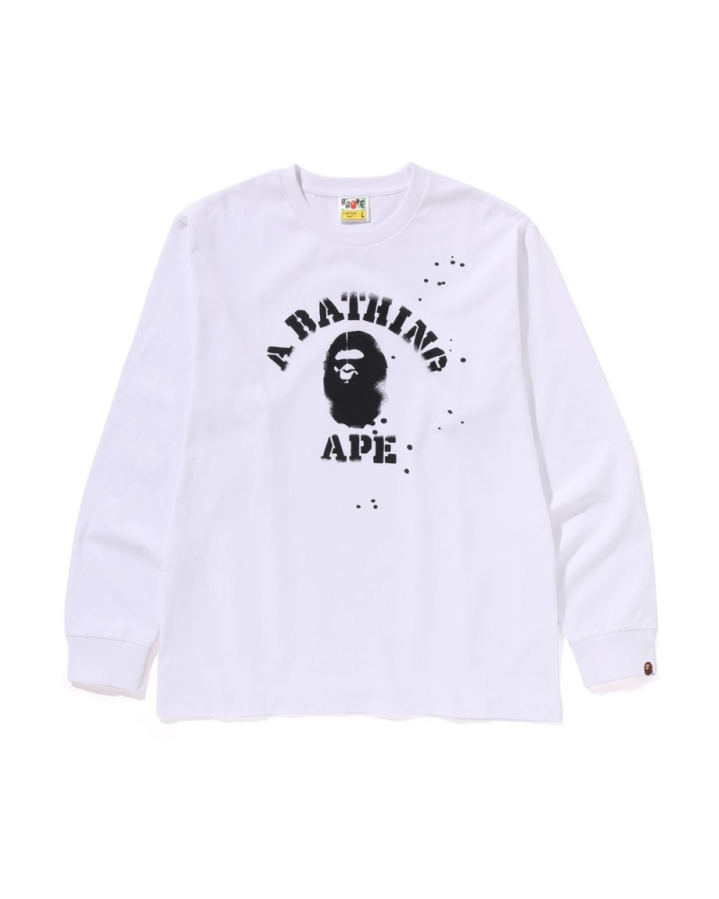 T Shirts Bape X Joshua Vides College L/s Blanche Homme | DGJ-78976511