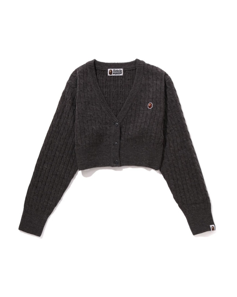 Cardigan Bape Cable Cropped Knit Grise Femme | MGF-14048375