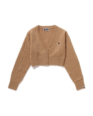 Cardigan Bape Cable Cropped Knit Beige Femme | KQJ-24045922