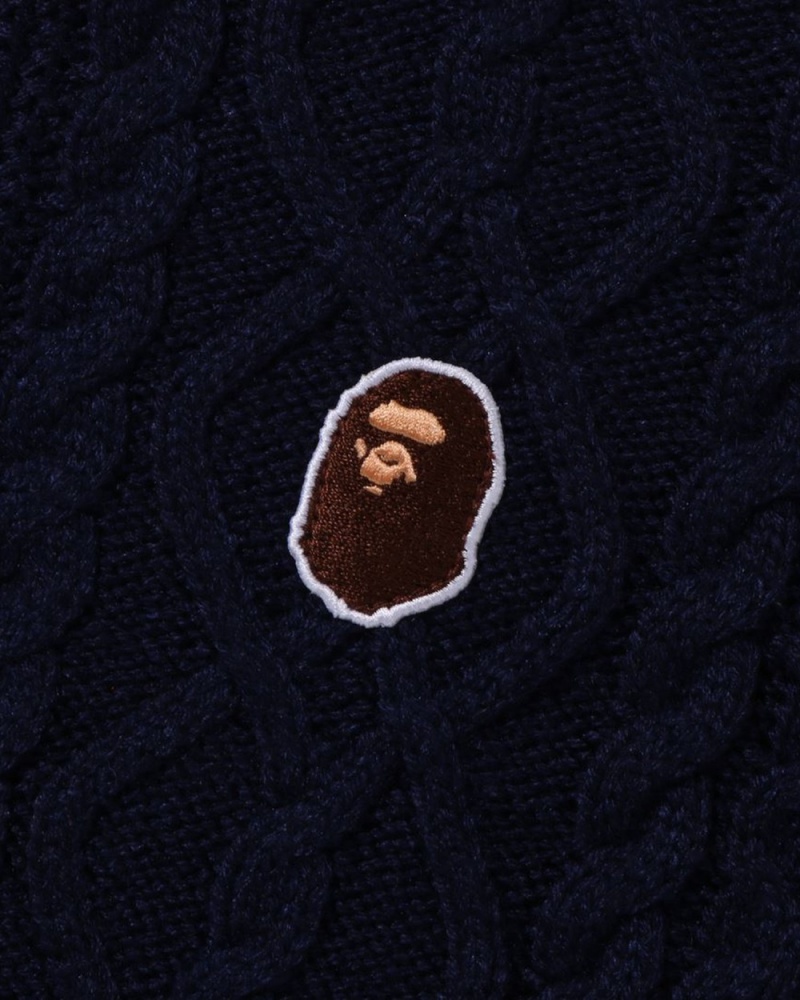 Chandails Bape Ape Head One Point Knit Bleu Marine Bleu Femme | XMJ-05181262