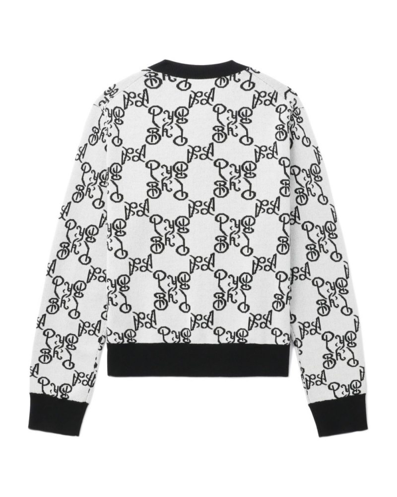 Cardigan Bape Monogram knit Blanche Femme | DFE-75737872