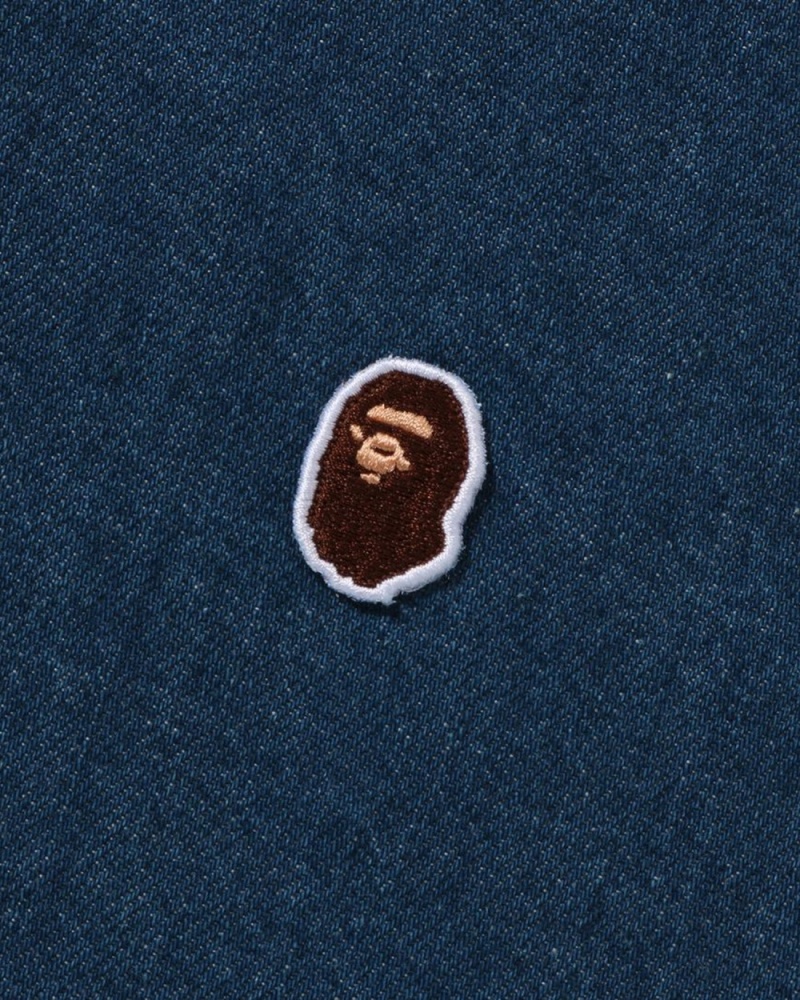 Chemises Bape Ape Head One Point Denim Bleu Marine Bleu Femme | AGS-69318128