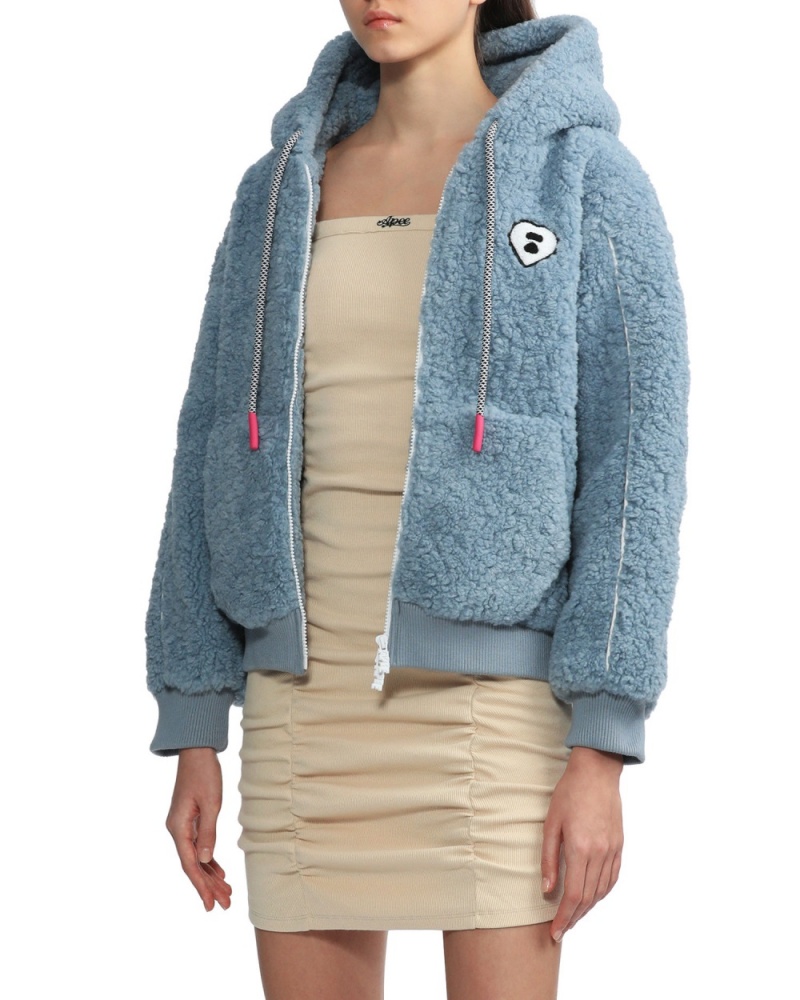 Vestes Bape Sherpa hoodie Bleu Femme | FGK-77512201