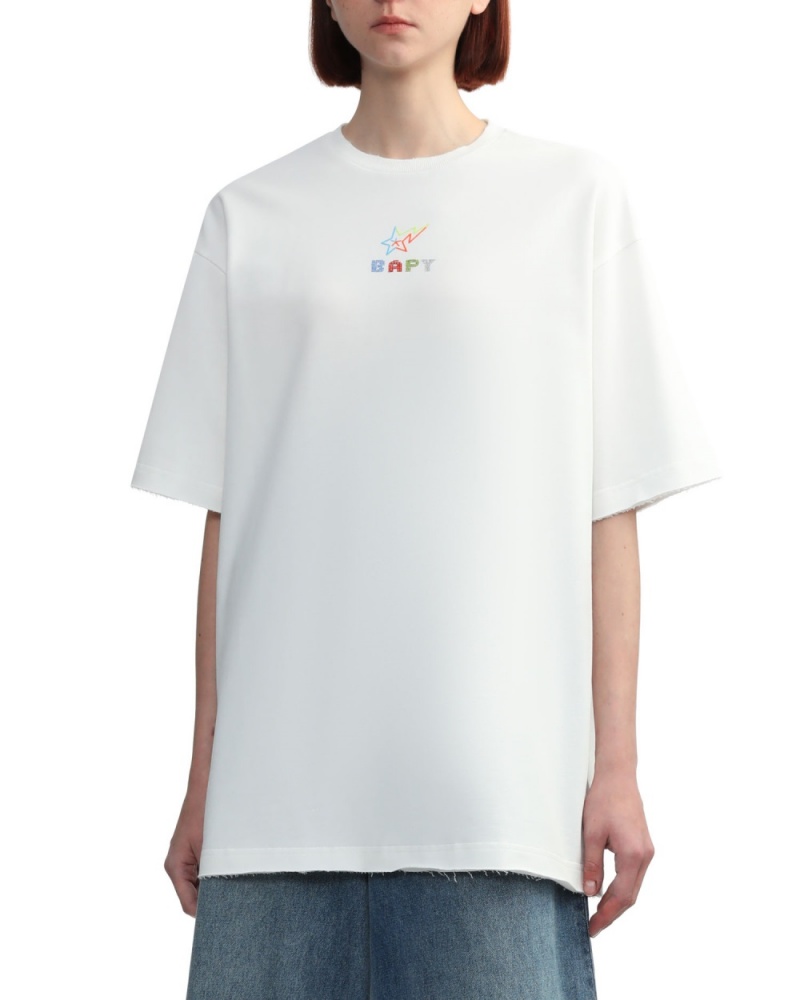 T Shirts Bape Raw edge Blanche Femme | RPY-42535787